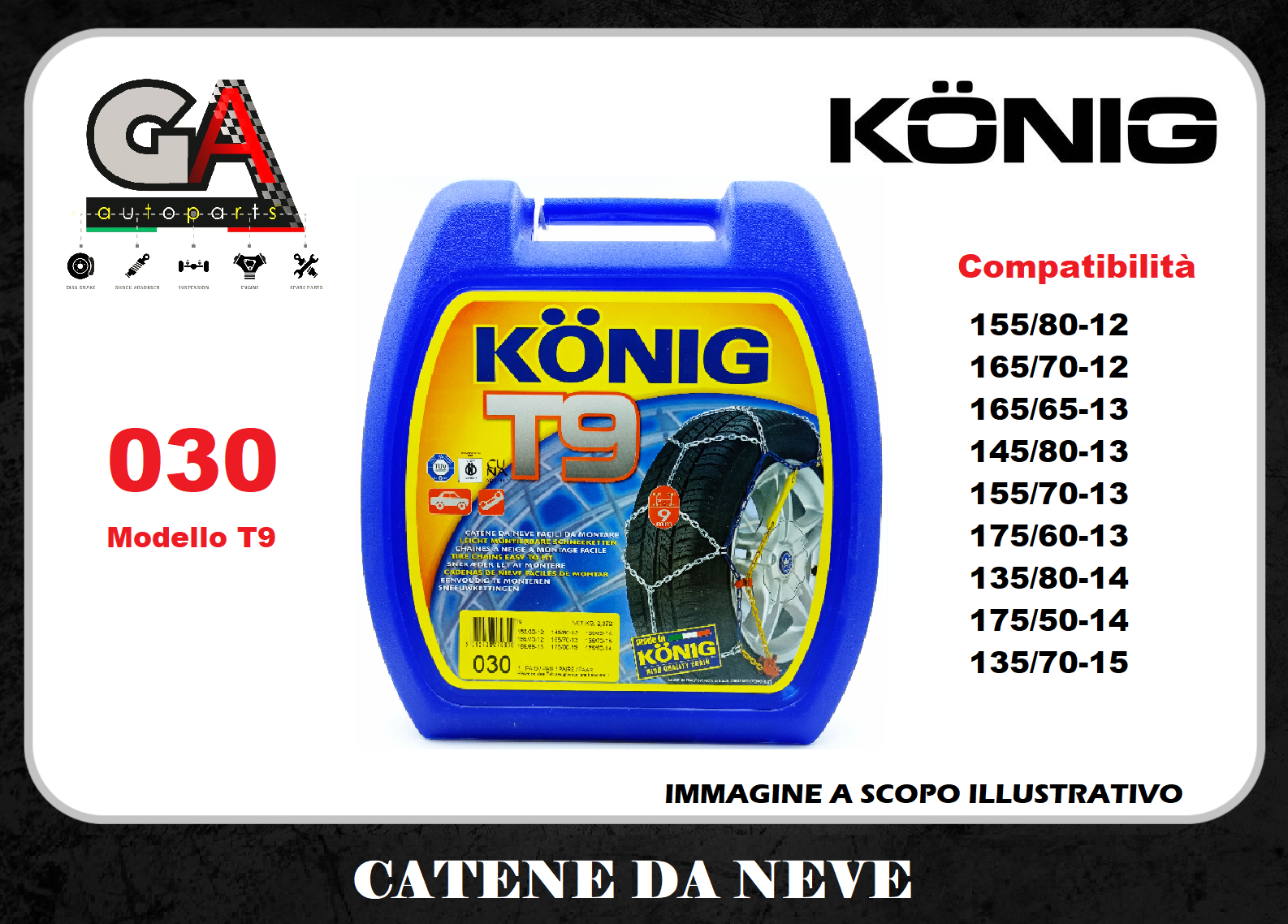 CATENE DA NEVE KONIG T9 030 9mm PER PNEUMATICI omologate 135 70 15